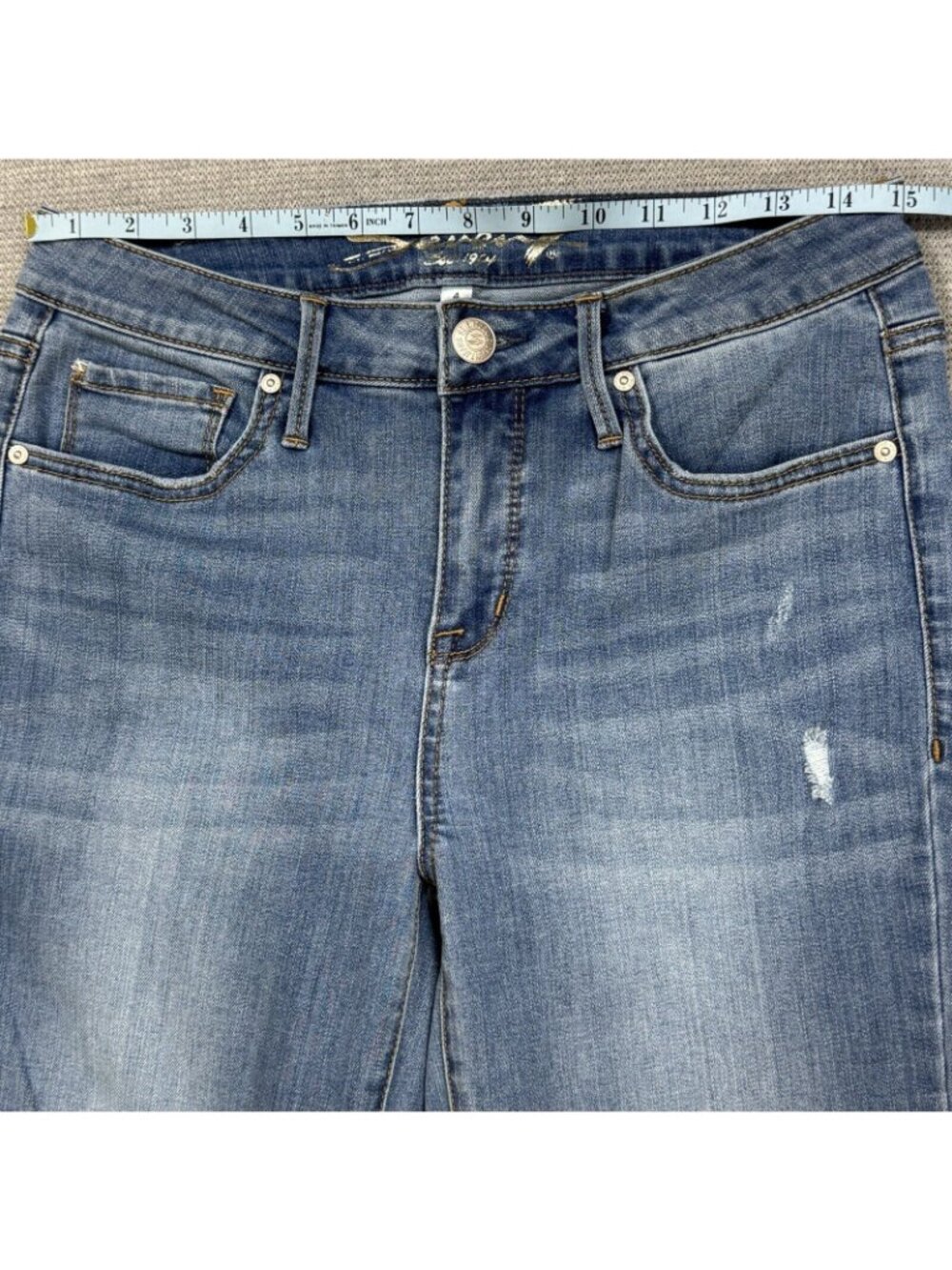 Seven 7 Tower Straight Crop Jeans Womens Size 4 Blue Denim Distressed Raw Hem - Picture 8 of 13